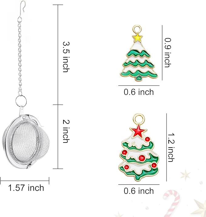 Christmas Stainless Steel Mesh Tea Infuser, 2.1 inch Tea Ball with Christmas Tree Pendant Tea Strainer Tea Diffuser Tea Steeper for Filtering Tea,Tea Infusers for Loose Tea(Christmas Tree, 2PC)