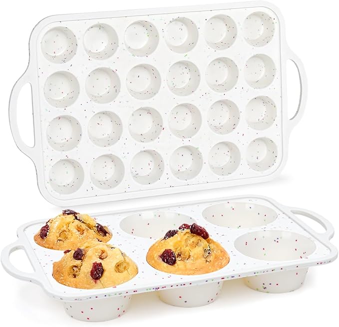 CAKETIME Silicone Muffin Pans for Baking, Metal Reinforced Frame Jumbo 6 Cups & Mini 24 Cups Cupcake Pan Nonstick Muffin Pan for Homemade Baking Easy to Handle