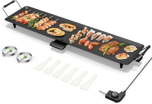 KOTEK 35” Electric Griddle, Nonstick Extra Large Teppanyaki Grill with 5 Adjustable Temperature, Drip Tray, Cool Touch Handles, 2000W Flat Top Pancake Griddle Smokeless for Indoor Outdoor BBQ Party