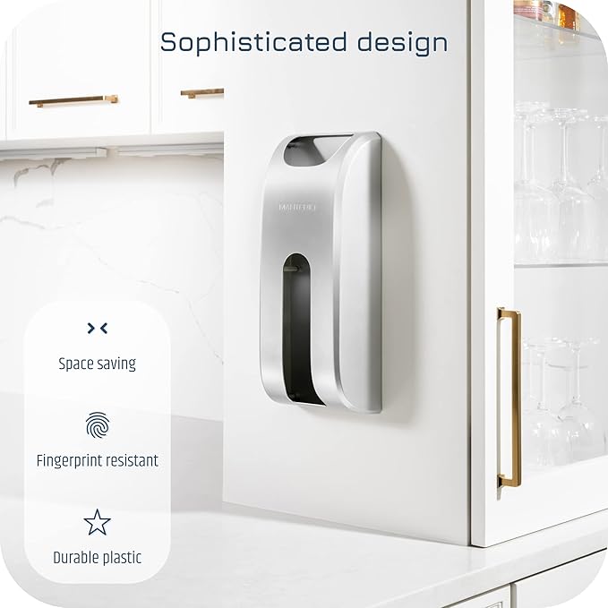 Plastic Bag Holder | UPGRADED Wall-Mount Grocery Bag Dispenser | Space-Saving Design | Easy Install | Smudge-Proof, Fingerprint-Resistant | Silver | Holds the Most Bags for Maximum Storage