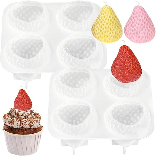 2 Set 4 Cavity 3D Strawberry Chocolate Mold Fruit Resin Molds Scented Candle Making Molds Strawberry Silicone Mold for Baking Dessert Molds Ice Cube Jello Cake Chocolate Truffle Mold Pastry