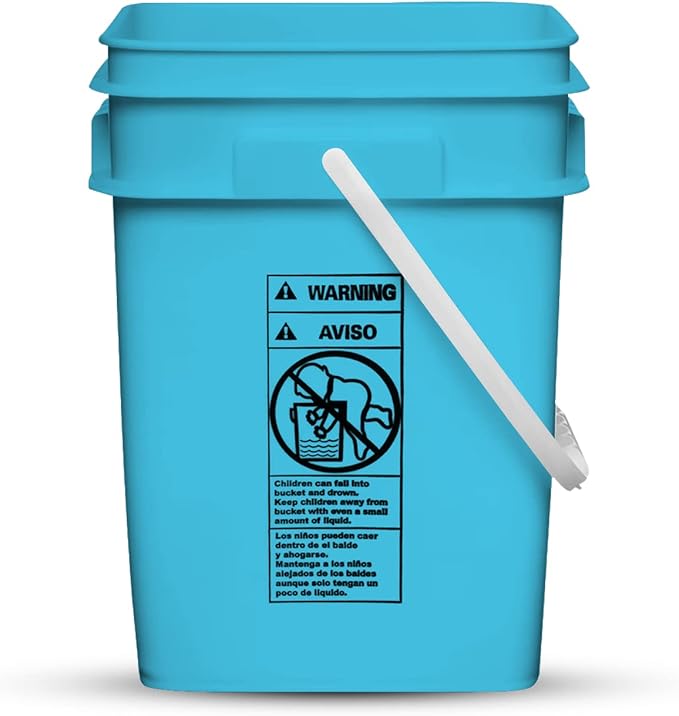 House Naturals 4 Gallon Square Food Grade Bucket Pail with Plastic Handles and Lid (Pack of 3) Made in USA containers (Aqua/Blue/Gray)