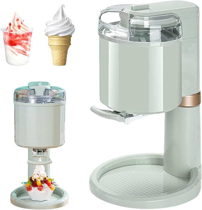 Ice Cream Maker, Homemade Electric Soft Serve Maker Machine,for Gelato, Mix-ins and Milkshakes, Double Insulated Frozen Yogurt Maker Machine,Easy to Clean and Use,1 L Green