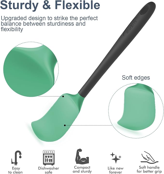 Silicone Spatula Set, 6 Pieces Food Grade Kitchen Utensils with Silicone Brush Heat Resistant Dishwasher Safe BPA-free Rubber Spatula for Scraping, Baking, Cooking, Mixing (Cyan)