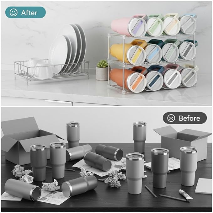Stackable Water Bottle Organizer for Stanley 40 oz Tumbler, Larger Water Bottle Holder for Kitchen Cabinet, Pantry Organizers and Storage for Stanley Cup and Tumbler Organizer, Hold 12 Bottles