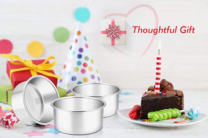 TeamFar 4 Inch Cake Pan Set of 4, Stainless Steel Mini Round Layer Cake Baking Pans Tins Set, For Baking Steaming Serving, Healthy & Sturdy, Mirror Finish & Dishwasher Safe