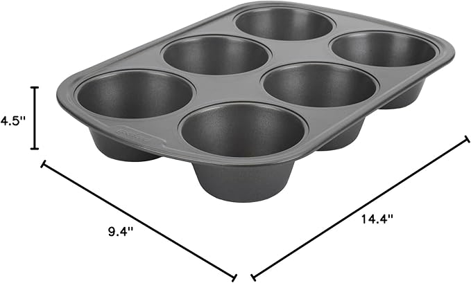 GoodCook Everyday Nonstick Steel Jumbo Texas Muffin Pan, 6-cup, Gray