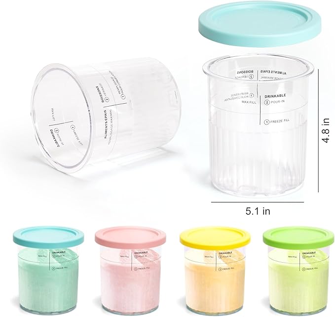 4 Pack Creami Deluxe Pints & Lids, 24oz Family Size XL Cups for Ninja Creami 11-in-1 NC501 NC500 Series Deluxe Ice Cream Maker