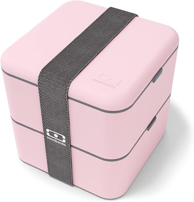 monbento - Large Bento Lunch Box MB Square Litchi with 2 Compartments - 57 oz - Leakproof Lunch Box for Work/Picnic/Meal Prep - BPA Free - Microwave & Dishwasher Safe - Pink