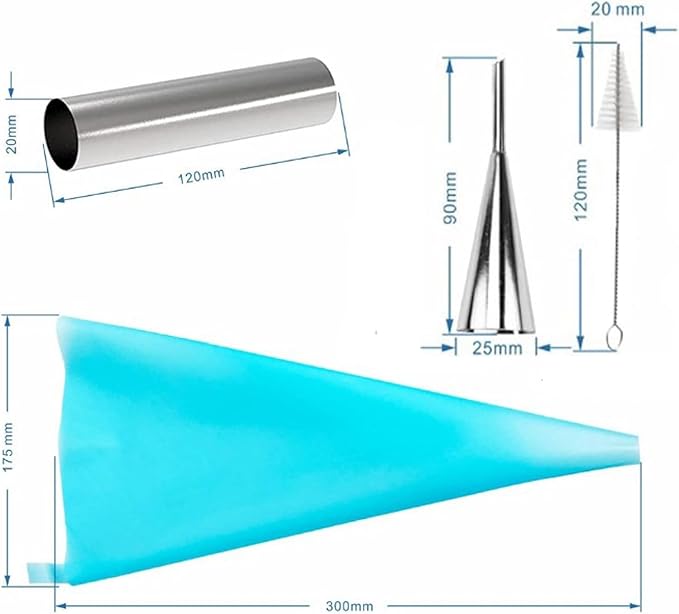 16 Pack Cannoli Tubes Stainless Steel, 5 inch Large Size Cannoli Tubes Baking Molds with Piping Bags, Long Piping Tips for Cream Horns, Cannoli Shell, Brioche Rolls, Croissant Toast