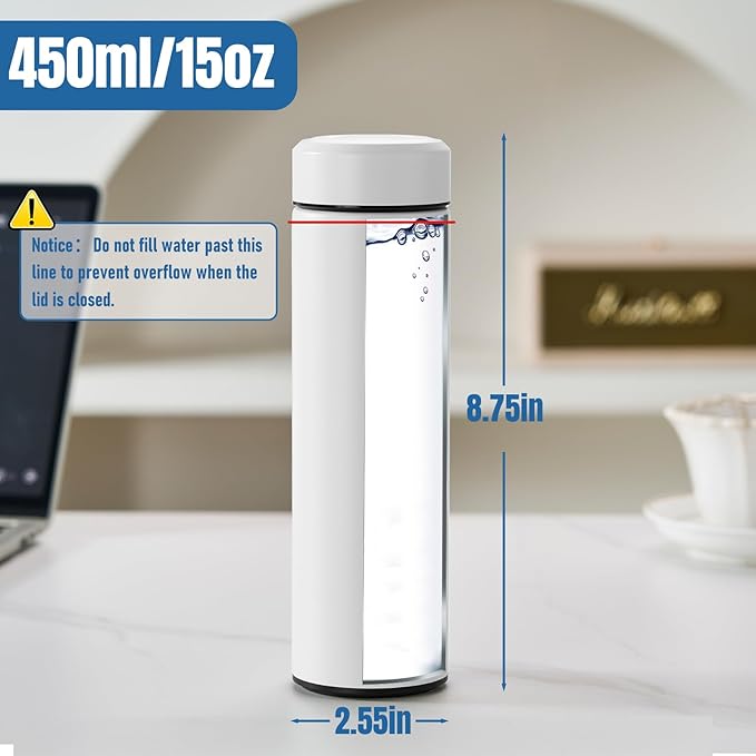 PARACITY Insulated Water Bottle, 15 oz Stainless Steel Water Bottles, Double Wall Vacuum Hot Drinks Insulated bottle, Metal Water Bottle Keeps Hot for 12 Hrs, Cold for 24 Hrs, for Coffee, Tea (white)