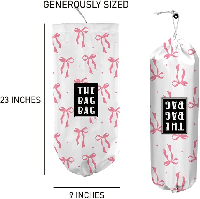 Plastic Bag Organizer,Reusable And Washable Grocery Bag organizer,for Home Kitchen Travelling Camping Decor, use 1 Pack,Pink Bow Pattern