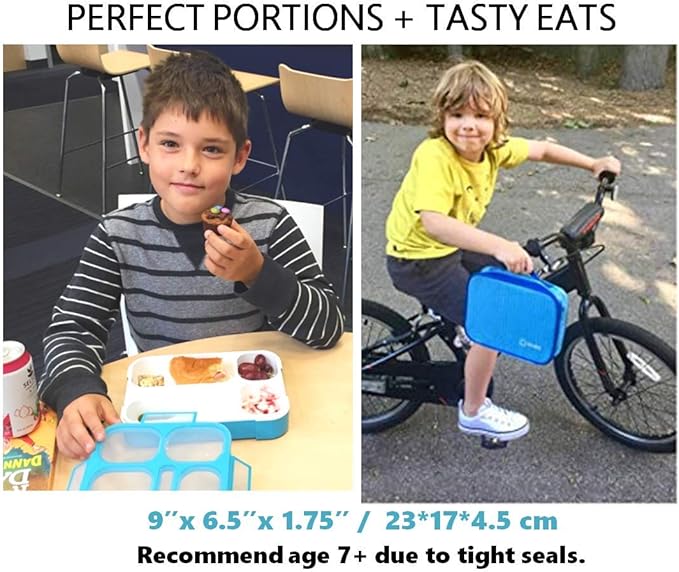kinsho Lunch Boxes for Kids Boys Teens - Bento Box Set with Insulated Bag and Ice Pack, 6 Compartment Leak Proof Food Container, BPA-Free, Microwave Safe, Ideal for School & Work, Blue