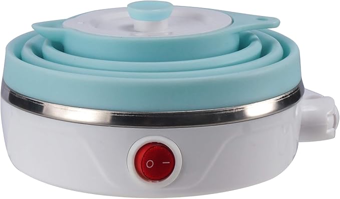 Travel Foldable Electric Kettle, Collapsible Electric Kettle Food Grade Silicone Small Pot Boiling water,Dual Voltage（600ml,110-220V US Plug） (Blue)