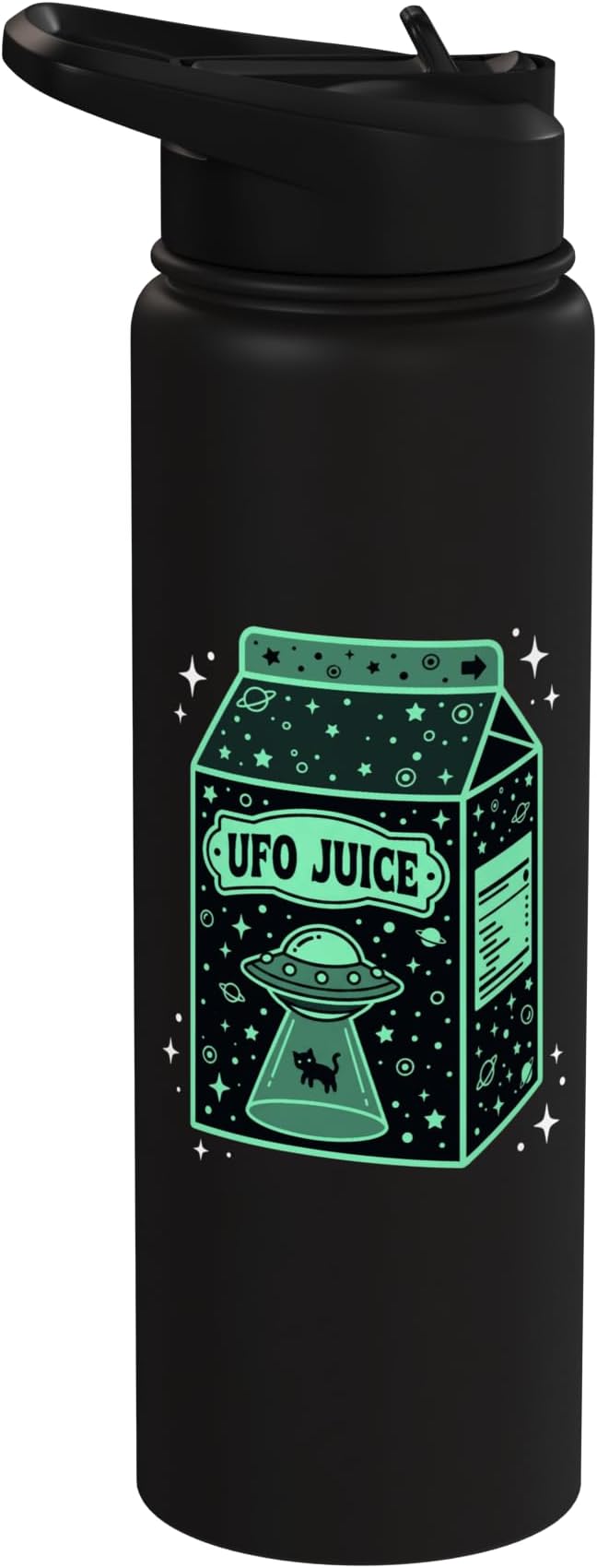 UFO Juice Retro Cat Abduction Alien Space Milk Cosmos Stainless Steel Insulated Water Bottle