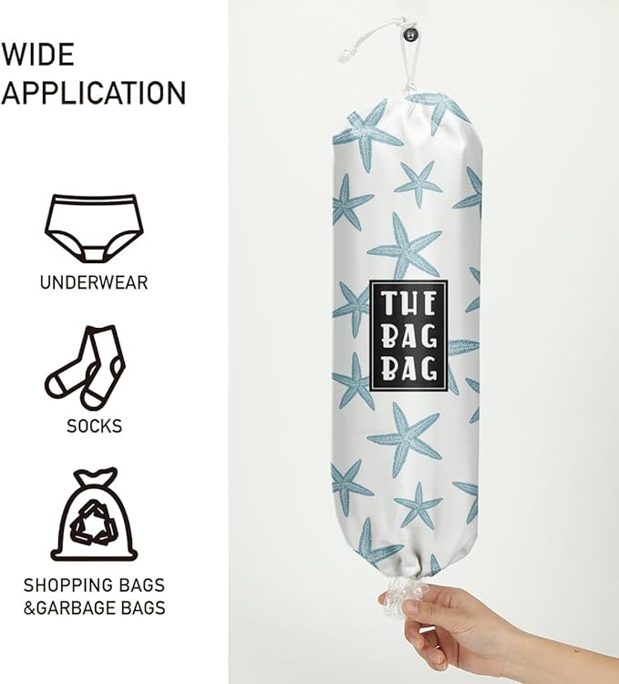 Ocean Starfish Beach Plastic Bag Holder, for Home Kitchen Travelling Camping Beach Decor,Grocery Bag Holder use 1 Pack, Marine life Starfish Pattern