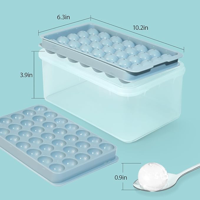 Ice Cube Trays with Lid and Bin, 1.0 IN Small Round Ice Cube Mold for Freezer - Easy Release Stackable Ice Ball Maker for Cocktail, Whiskey and Drinks,BPA-Free(1.0in/70 balls&box)