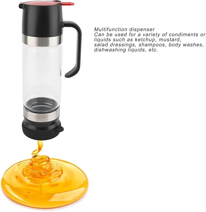 Bewinner Glass Honey Dispenser Pot - 350ml Honey Dispenser Portable Clear Glass Syrup Dispenser with Handle, Prevent Dripping,Honey Container for Coffee Shops Restaurants Home (Black)