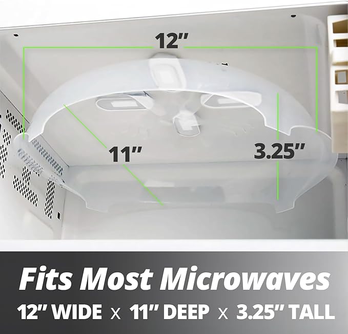 HOVER COVER Magnetic Splatter Cover, 12-Inch Clear BPA-Free Food Lid, Vented Plate Guard with Steam Vents, Anti-Splash Microwave Lid, Dishwasher Safe, Space-Saving Magnetic Storage - Ivory