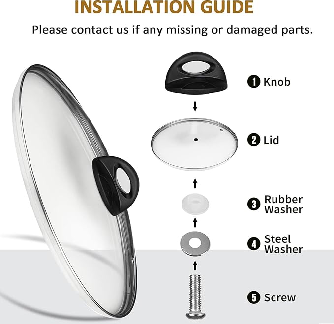 Glass Lids for Pot and Pan, 8, 9.5, 10.25, 11, 12, 12.6, 13.5, 14 Inch Tempered Replacement for Covers Kitchen Cookware, Frying Pan, Wok, Skillet (10.5 Inch)