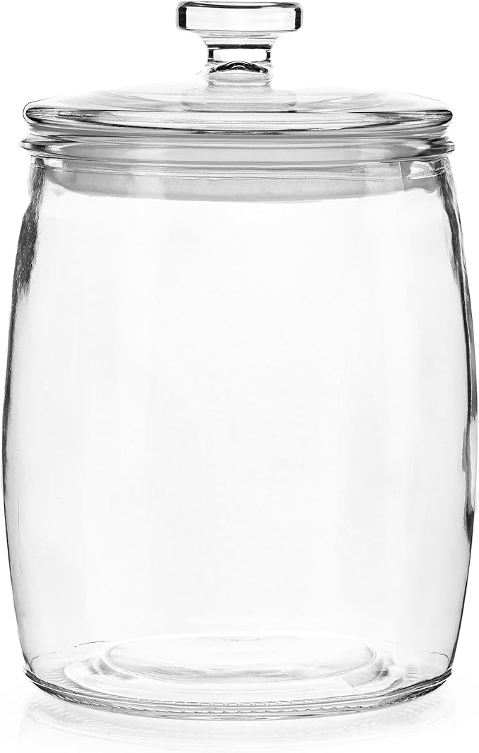 Half Gallon Glass Cookie Jars with Airtight Lids - Big Food Storage Containers for Kitchen Pantry - Dog Treats, Flour, Sugar, Biscotti, & Candy - 64oz Canisters Pack of 2
