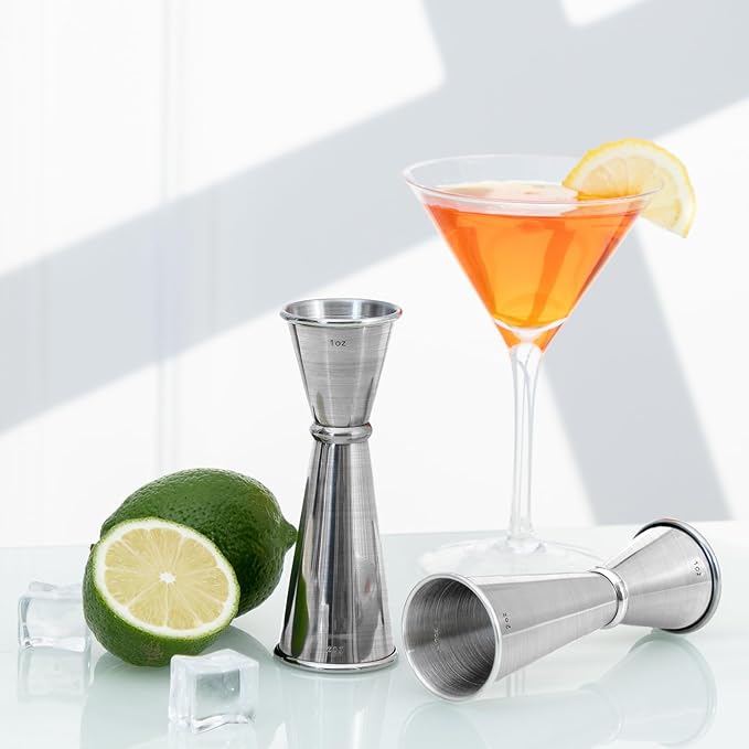 Briout Jigger for Bartending, 2Pcs Double Cocktail Jigger Japanese Premium 304 Food Grade Stainless Steel Jigger 2 OZ 1 OZ with Measurements Inside, Silver