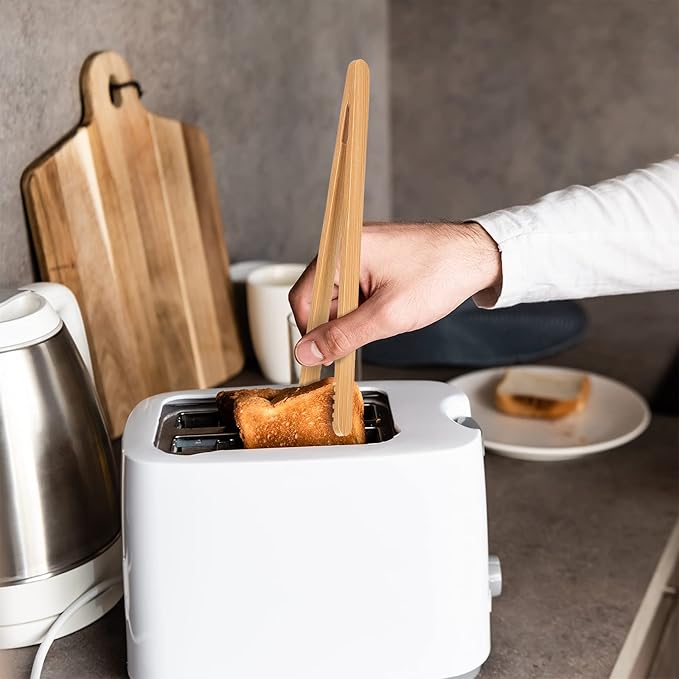Zopeal 3 Pcs Christmas Kitchen Gift Set Bamboo Utensils for Cooking Wooden Toaster Tongs Long Cooking Salad Tongs for Picking up Cheese Bacon Toast Cake Fruits Bread Spaghetti for Kitchen Women Men