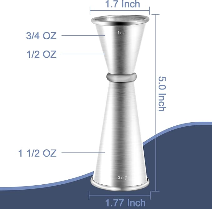 Briout Jigger for Bartending, 2Pcs Double Cocktail Jigger Japanese Premium 304 Food Grade Stainless Steel Jigger 2 OZ 1 OZ with Measurements Inside, Silver