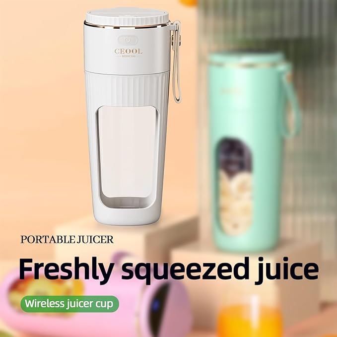 Rechargeable USB Portable Juicer Mixer, 18000 RPM 10-Blade Mini Electric Blender, 340ML Food-Grade PC Cup with Automatic Cleaning, Quick Slurry Discharge for Fresh Fruit Juice/Smoothie, Home Use