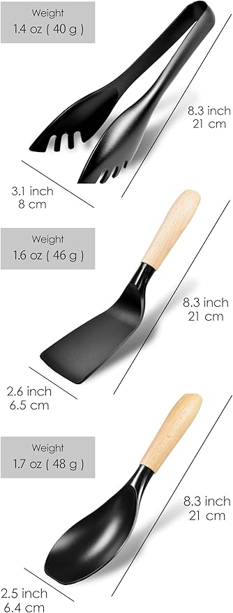 Seki Japan Stylish Kitchen Tool Set, Flexible Non Stick Heat Resistant Nylon Cooking Spoon, Cooking Curved Spatula, Serving Food Tong Set For Cookware