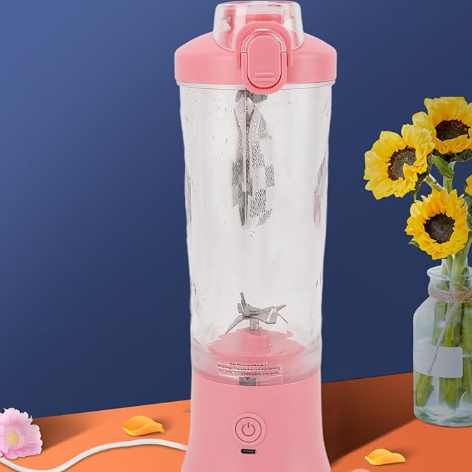 600ml Portable Blender 150W 18000RPM USB Rechargeable 4000mAh 2 Modes Mix & Pulse Mini Juicer Cup with Leak Proof Lid White Pink (Pink)