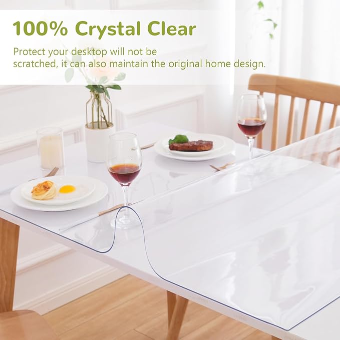 28 x 54 Inch Clear Table Cover Protector, Clear Table Protector for Dining Room Table, 1.5mm Plastic Table Cover, Waterproof Table Pad for Kitchen, Office