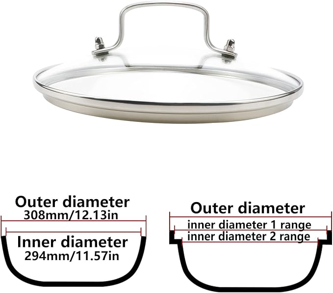 Antrader Tempered Glass Lid,12" Glass Covers for Pots,Pans and Skillets,1Set,Clear