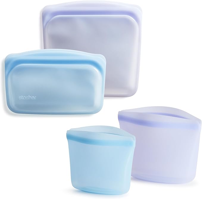 Stasher Silicone Reusable Storage Bags, 4-Pack, Reusable Freezer Bags, Microwave, Dishwasher, Oven Safe, Sous Vide, Premium Lunch Containers, Eco Friendly, Food Storage Bags, Snack Bags, Multicolor | Reusable Food Bags