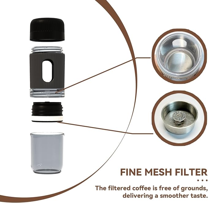 Portable Electric Coffee Maker (No Self-Heating, Requires Hot Water) – Compatible with K-Cup & Ground Coffee, 5oz Reservoir, Fast Extraction Single Serve Brewer for Camping, RV, Travel, Office – Black