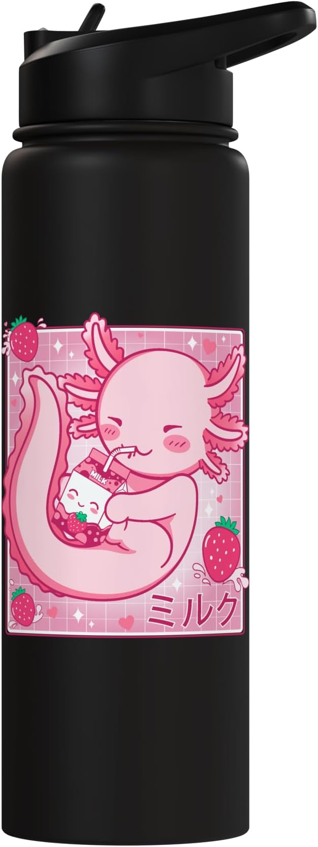 Kawaii Axolotl Strawberry Milk Shake Carton Japanese Anime Stainless Steel Insulated Water Bottle