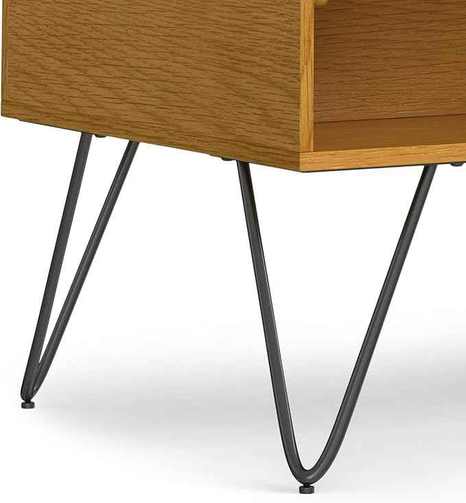SIMPLIHOME Hunter Small Lift Top Coffee Table - 36 inch Wide Oak Veneer and Metal Industrial Cocktail Table in Oak, Living Room Table with Hidden Storage, 2 Cubbies, and Hairpin Legs