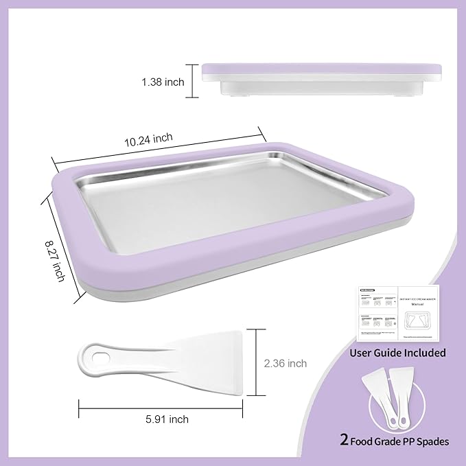 Rolled Ice Cream Maker Instant Ice Cream Maker with 2 Spatulas Frozen Yoghurt Plate Homemade DIY Instant Gelato Pan/Roll (Lavender)