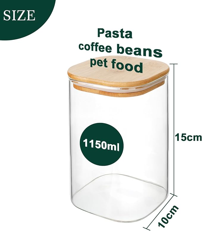 LIBWYS Kitchen Glass Jars Set with Bamboo Lids for Storage (1pcs - 1.22Qt) - Stackable Square Food Jars for Pantry Organization, Coffee, Flour, Snacks, Tea | Kitchen Canisters Set