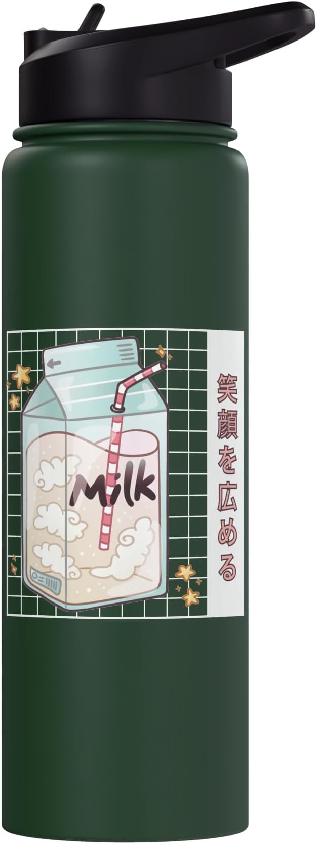 Japanese Kawaii Strawberry Milk Carton Vaporwave Grid Stainless Steel Insulated Water Bottle
