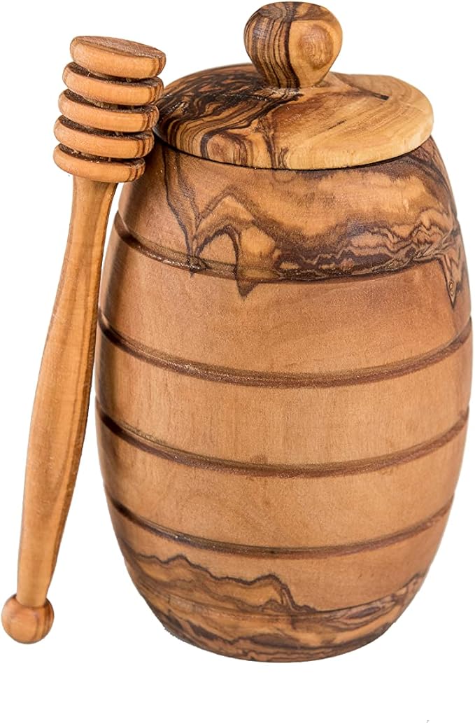 Lipper International Olive Wood Honey Pot with Cover, 3" x 2.5" x 5"