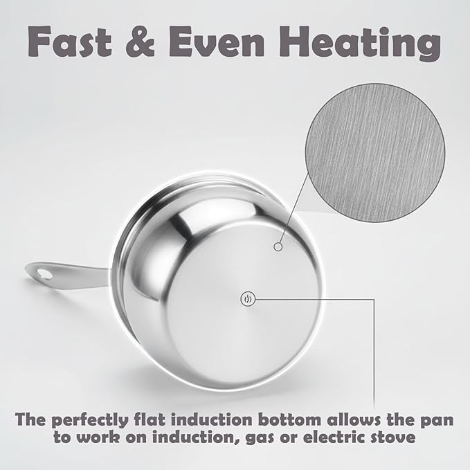 Milltrip Stainless Steel Butter Warmer, 300ml Mini Butter Melting Pot Small Saucepan Milk Warmer Pot with Induction Bottom, Dual Pour Spouts & Cool Touch Handle, Egg Pan for Melting Butterr Heating