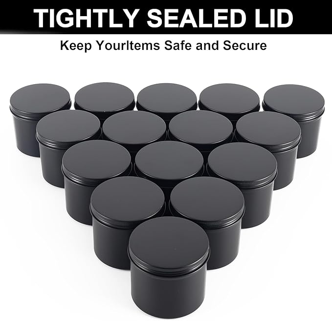 OBKJJ Black Candle Jars 10 oz Matte Tins 24 PCS Metal Candle Containers with Lids Bulk Candle Containers for Balms, Salve, Spices, Beard Balm, Crafts with 4 Markers 6 Sheets Label Stickers (Pack of 2)