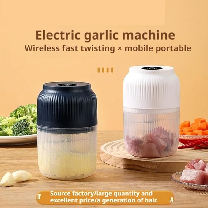 Electric Garlic Chopper,Mini Portable Veggie Cutter,Upgrade Electric Mini Garlic Chopper Set,Vegetable Chopper and Spiralizer with Container and Lid,USB Rechargeable (White*2)