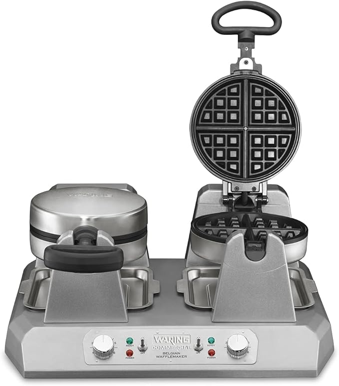 Waring Commercial WW250X Double Side by Side Belgian Waffle Maker, Coated Non Stick Cooking Plates, Produces 50 Waffles Per Hour,120V, 2400W, 5-20 Phase Plug