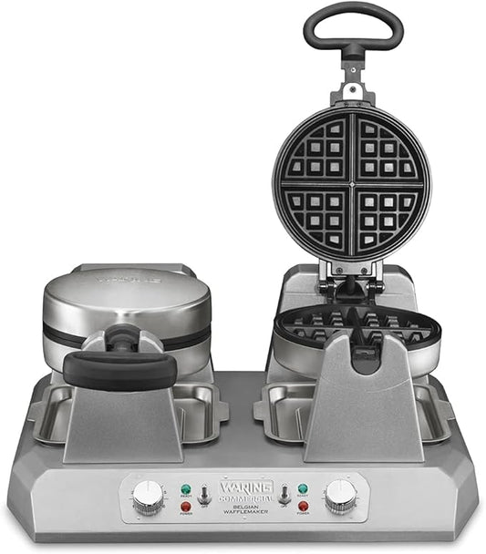 Waring Commercial WW250X Double Side by Side Belgian Waffle Maker, Coated Non Stick Cooking Plates, Produces 50 Waffles Per Hour,120V, 2400W, 5-20 Phase Plug