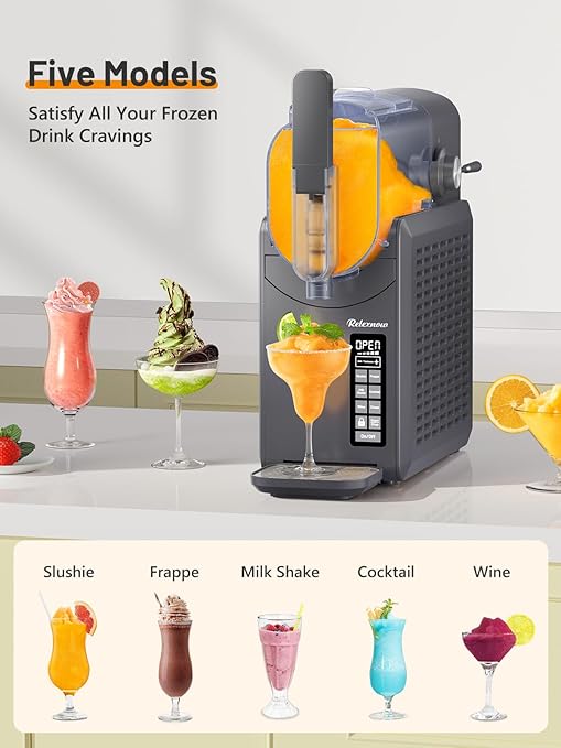 RELEXNOW Slushie Machine for Home – 6 Preset Programs, Soft Serve Frappés, Milkshakes, Margaritas & Frozen Drinks, No Ice Needed, Auto-Clean, LED Display, Quiet Operation, 88oz Capacity