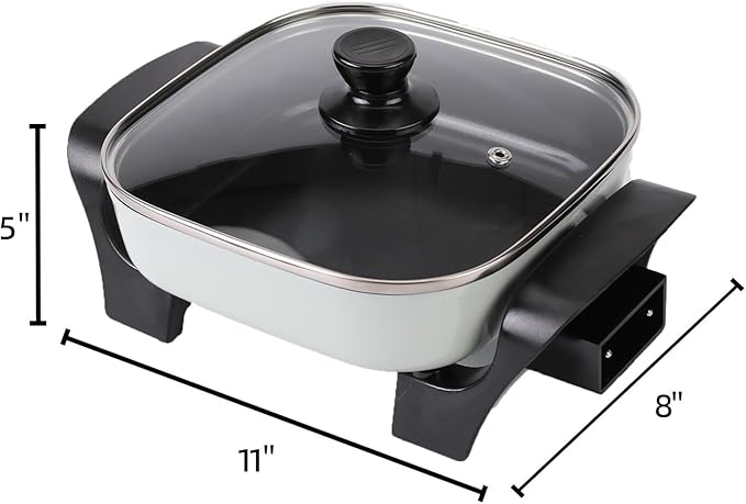 8" Electric Skillet with PFAS-Free Non-Stick Ceramic Coating, Removable Electric Frying Pan with Adjustable Temperature, Reversible Design, Tempered Glass Lid, Green
