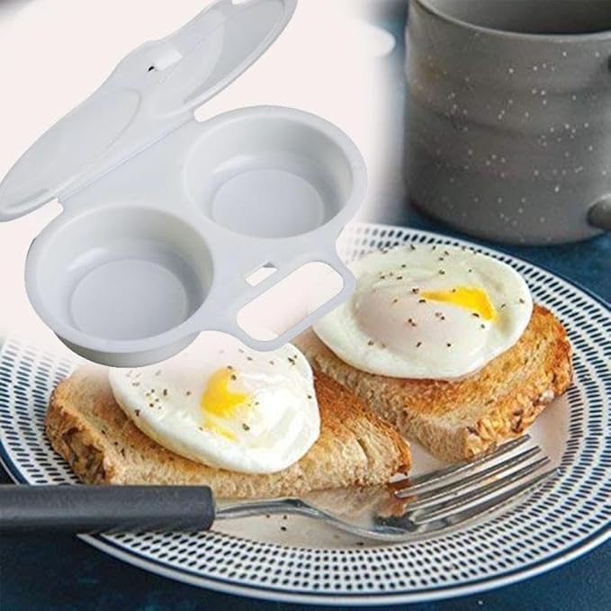 2Pcs White Egg Poacher, Microwave Egg Boiler Poacher, 2 Cavity Nonstick Poached Egg Maker With Lid, Egg Poacher Microwave Egg Cooker, Double Drain Poached Egg Cups Cookware（13 * 5cm）