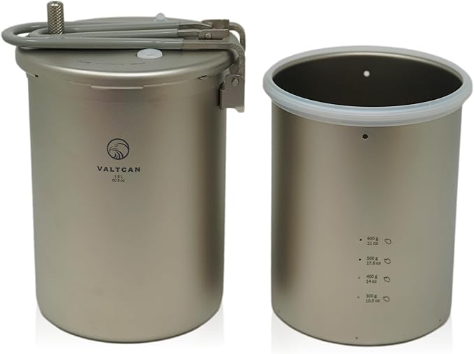 Valtcan 1800ml Titanium Pressure Pot Rice Cooker 35 kPa Locking Lid, Perfect Rice in 20 Min | Grade 1 Ti, No Coatings, Flavor-Neutral | Ultralight Camp & Home Cookware for High Altitude Cooking